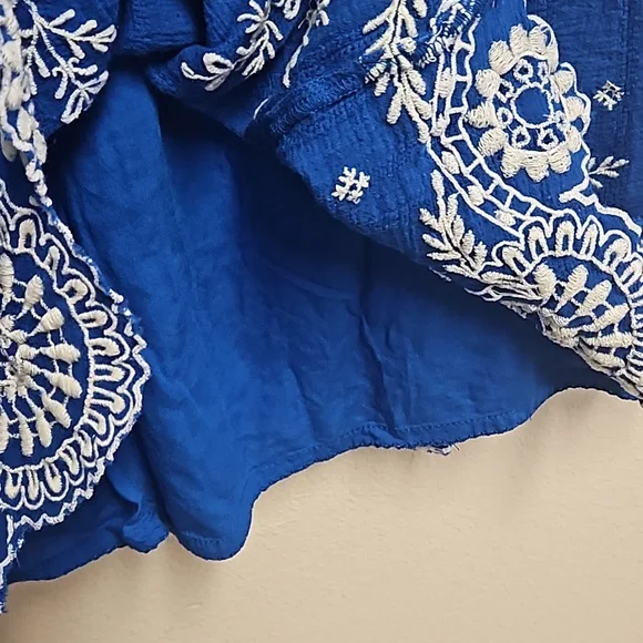 Anthropologie Meadow Rue sleeveles blue dress embroidered scallop hem women's 0 - Picture 10 of 15